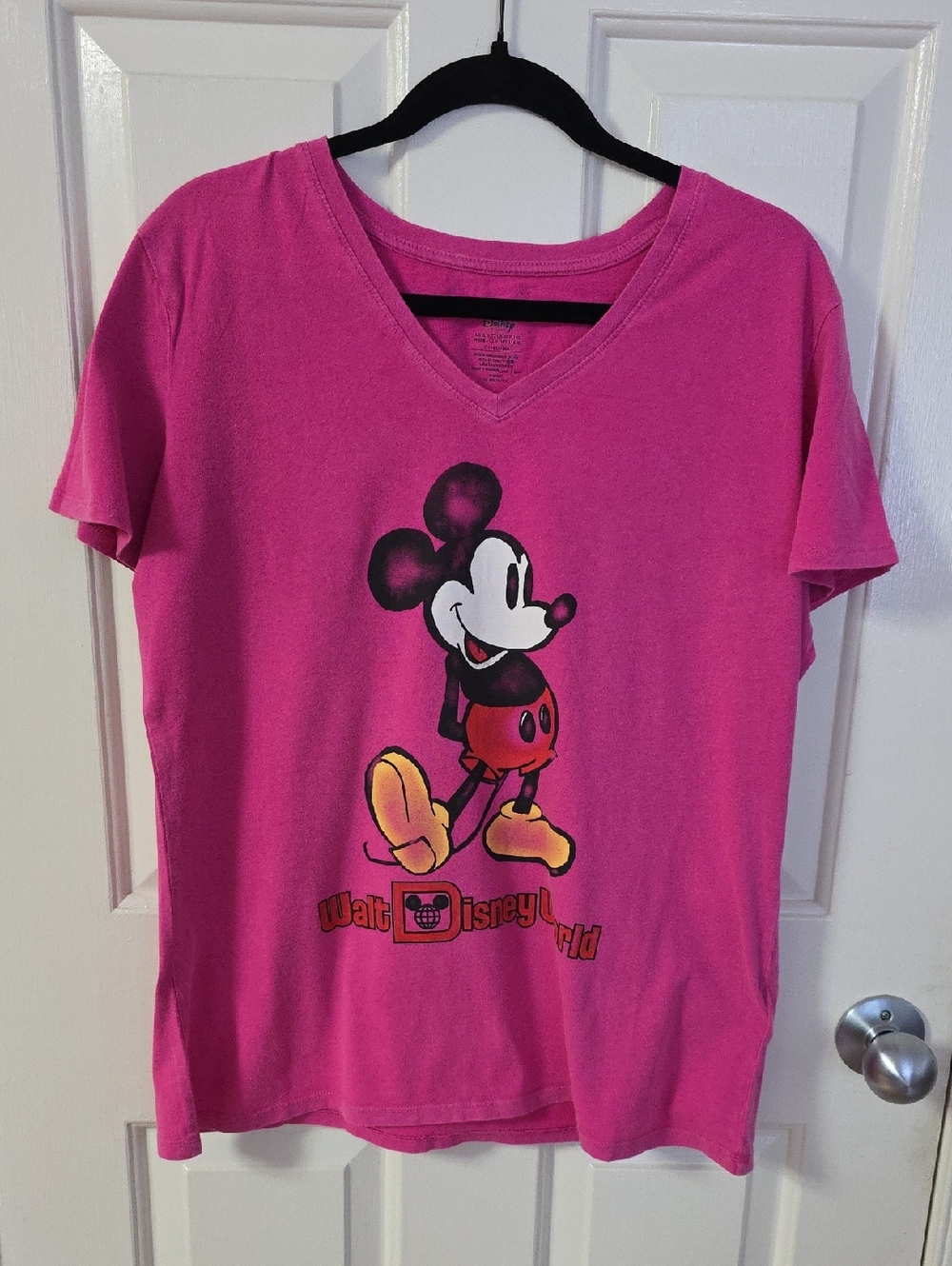 Disney Magenta V-Neck Mickey Mouse Tee XL